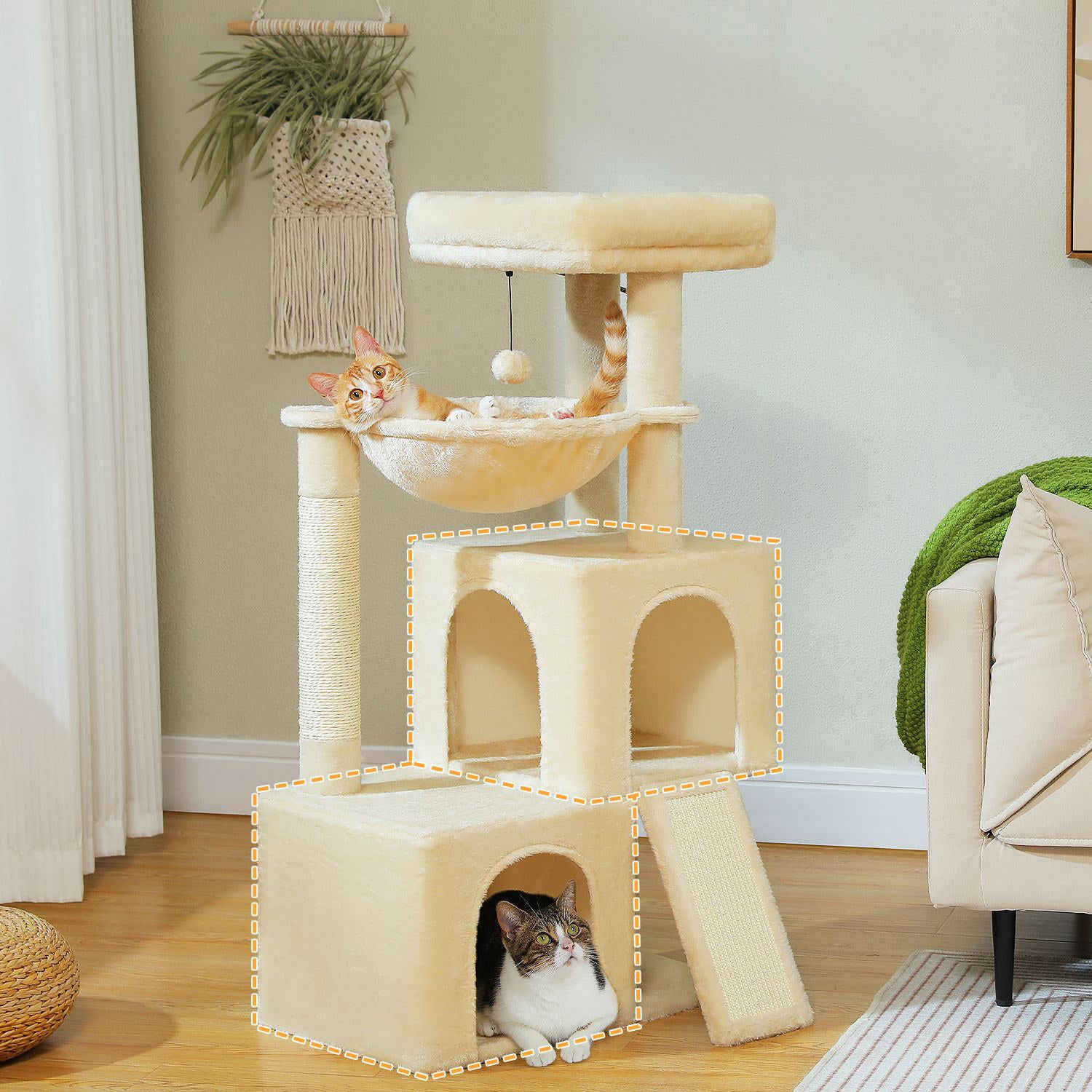 Gemütlicher und platzsparender PlayHouse-Kratzbaum in Beige und Grau